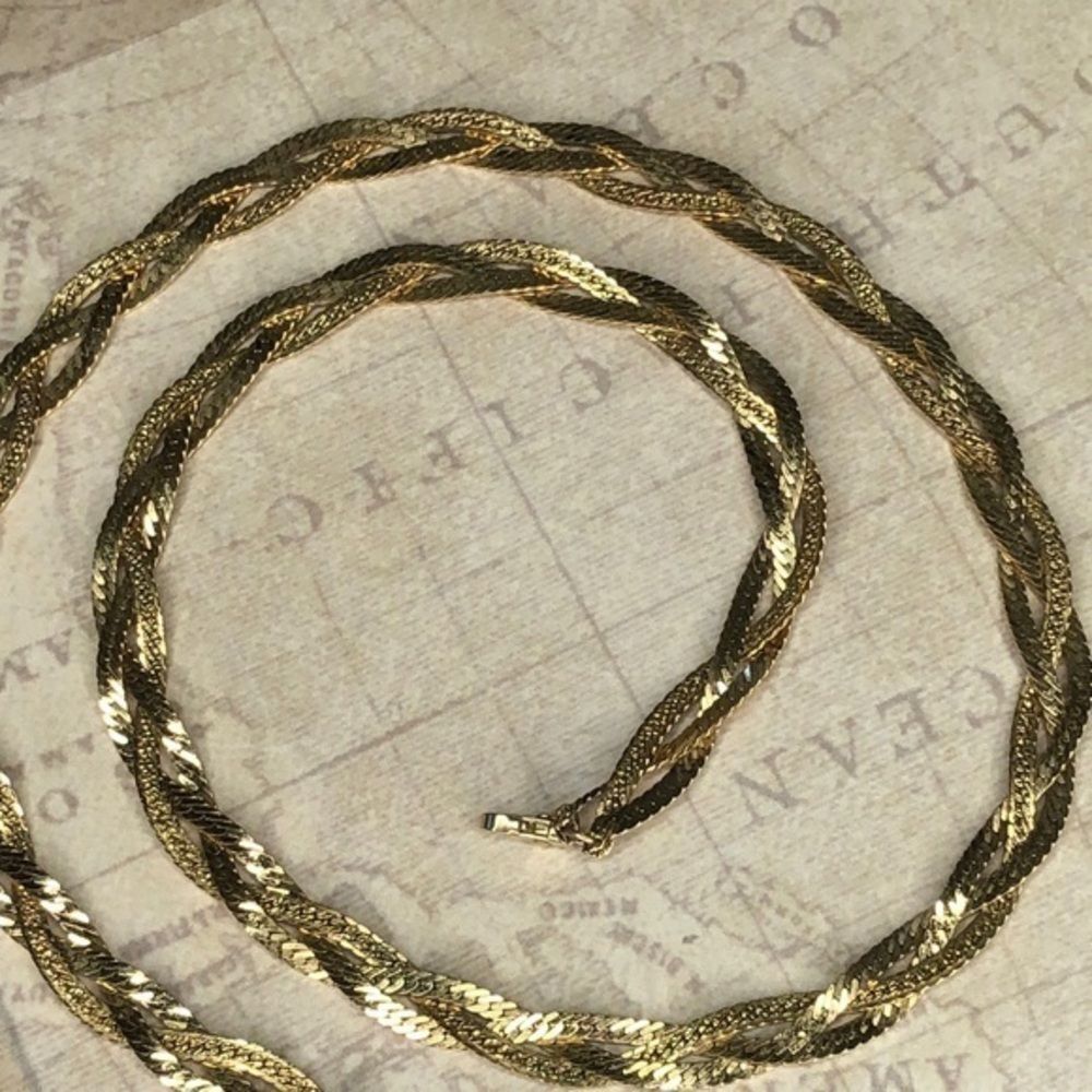 Vintage braided gold herringbone necklace